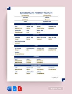 editable business conference itinerary template doc sample