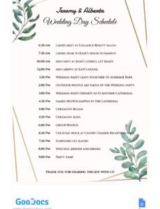 editable wedding reception dj itinerary template pdf sample