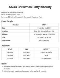 free  business event itinerary template excel sample