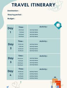 international travel itinerary template excel sample