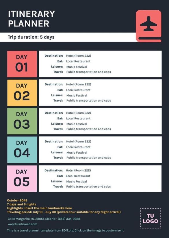 international travel itinerary template excel