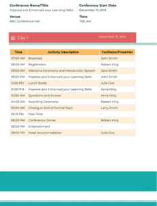 printable corporate event itinerary template doc