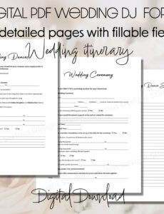 printable wedding reception dj itinerary template word sample