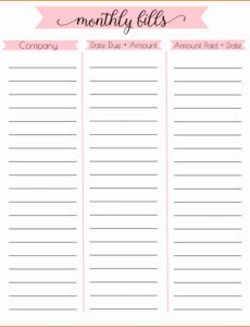 Free Printable Monthly Bill Expense Template Word Sample