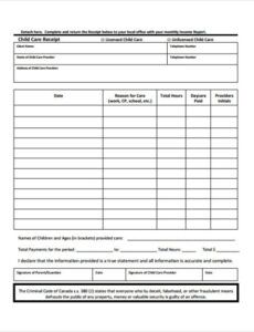 Custom Child Care Expense Receipt Template Excel