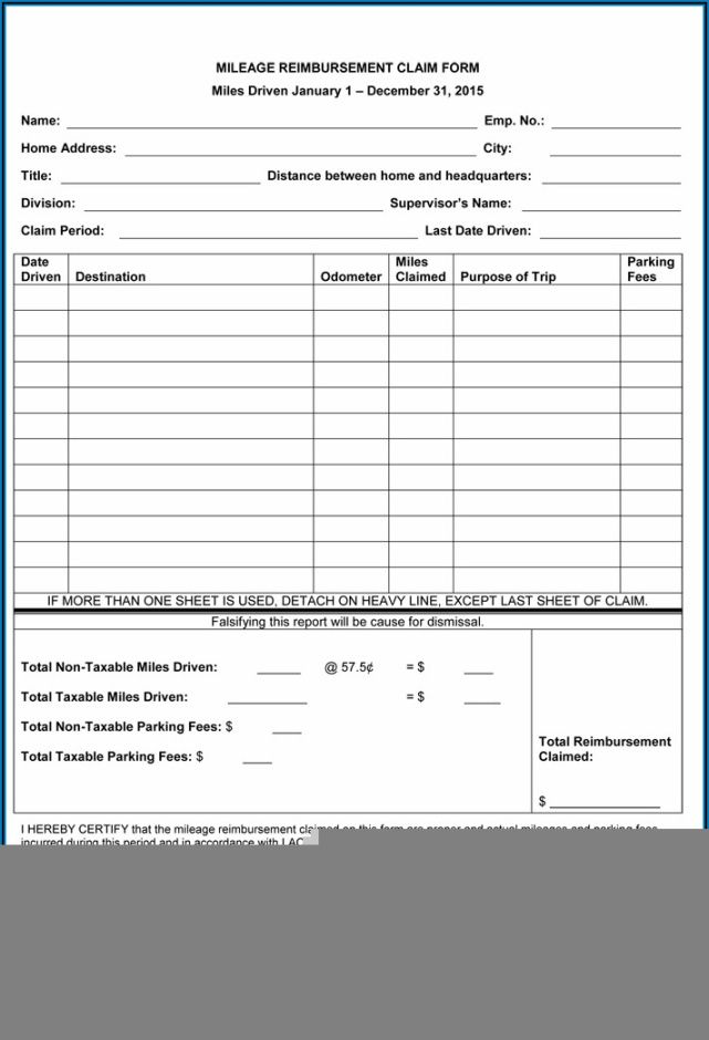 Free Blank Mileage Expense Claim Form Template Excel Sample