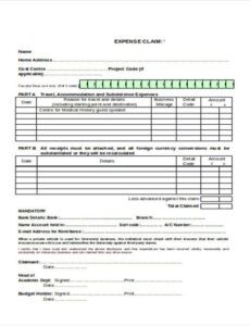 Mileage Expense Claim Form Template Pdf Sample