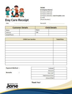 Printable Child Care Expense Receipt Template Pdf