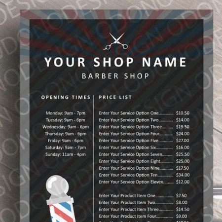 barber shop price list template printable price sheet  etsy barber shop price list template