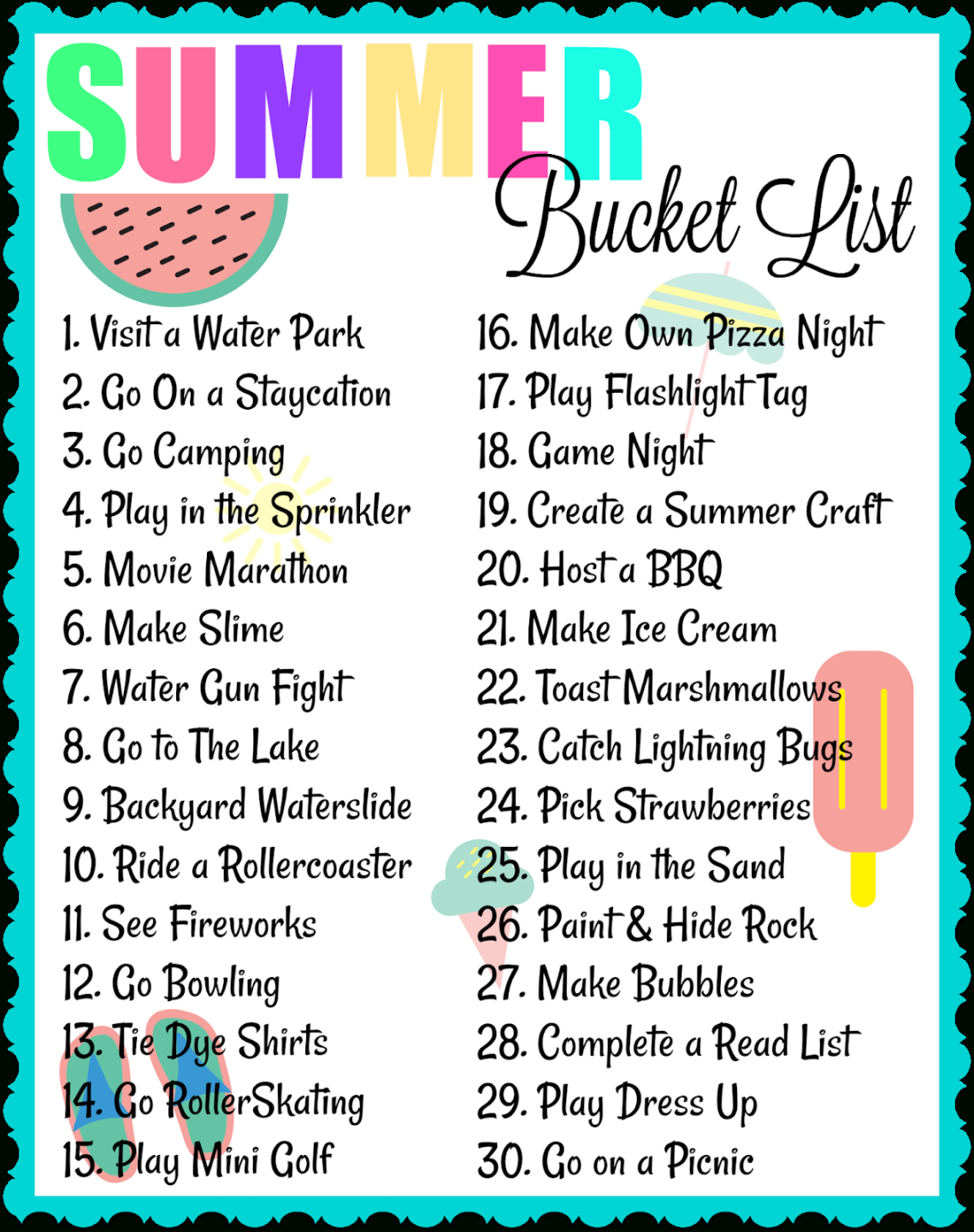 bucket list activity for kids summer holiday bucket list template word
