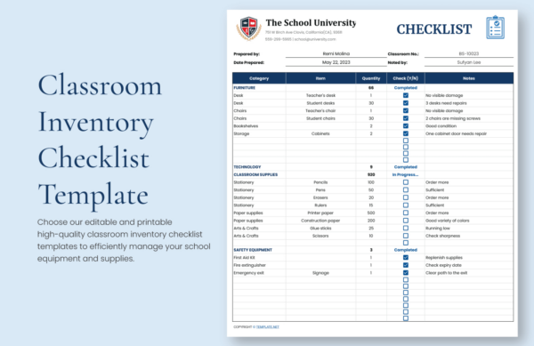 Classroom Inventory Checklist Template Download In Excel Google Sheets ...
