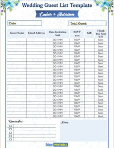 editable 12 free wedding guest list templates  free unique printable templates wedding guest list template pdf