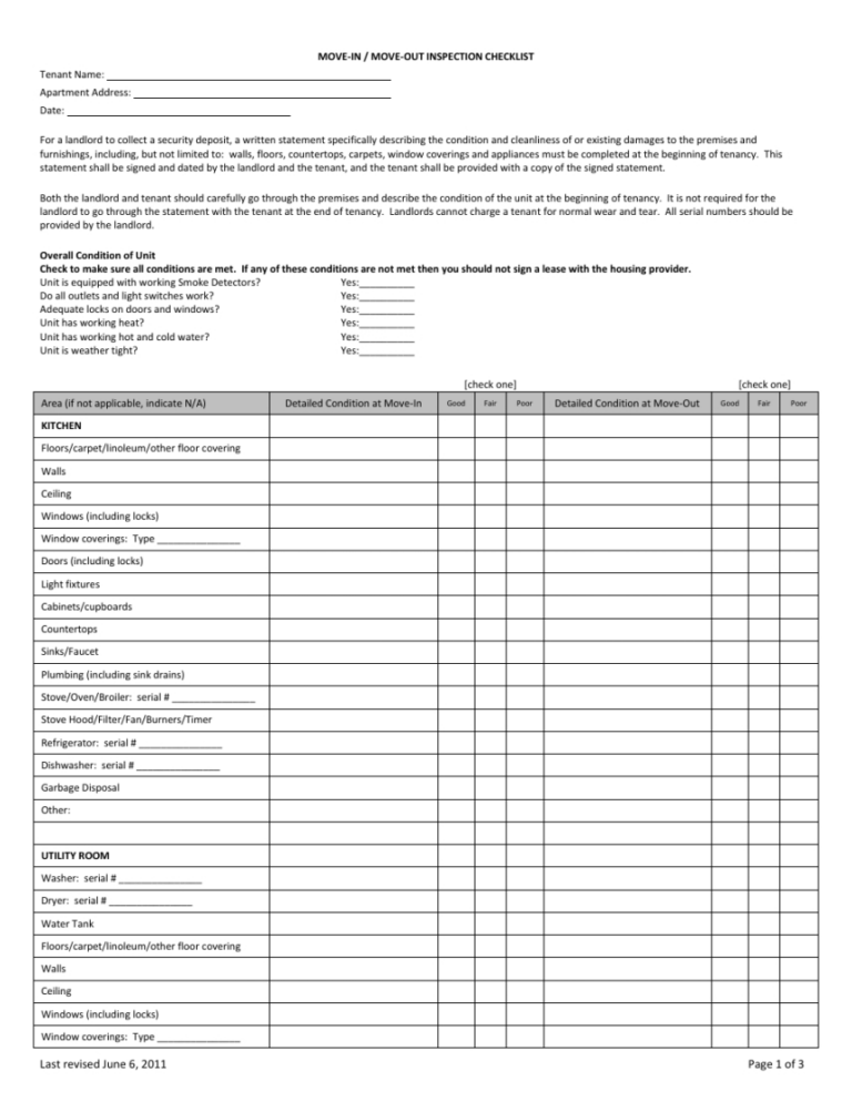 Editable Printable Move Out Cleaning Checklist Move Out Cleaning List
