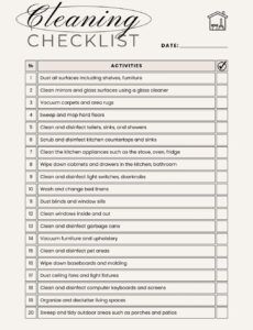 free 》printable cleaning checklist template basic house cleaning list template word
