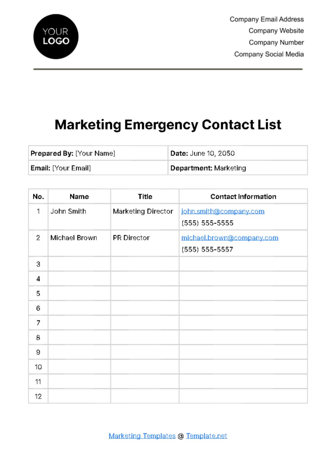 free marketing emergency contact list template to edit online emergency contact list template word