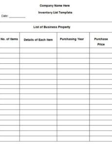 inventory list template  free word templates personal property inventory list template doc