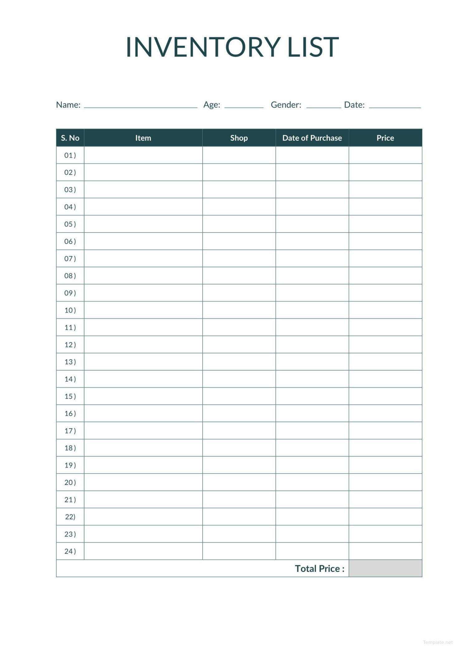 inventory list template printable daycare inventory list template pdf