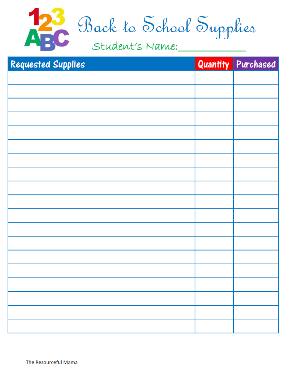 printable back to school supply list  the resourceful mama daycare inventory list template excel