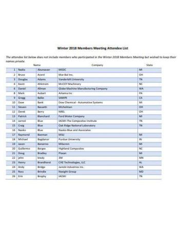 printable free 10 meeting attendee list samples in pdf ms word meeting attendance list template doc