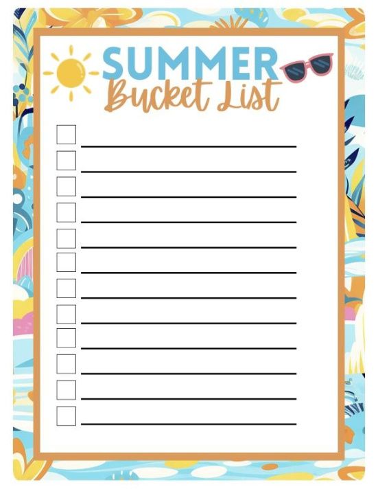 printable free printable summer bucket list templates kids summer bucket list template pdf