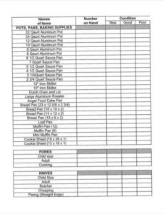 restaurant inventory list template restaurant equipment inventory list template