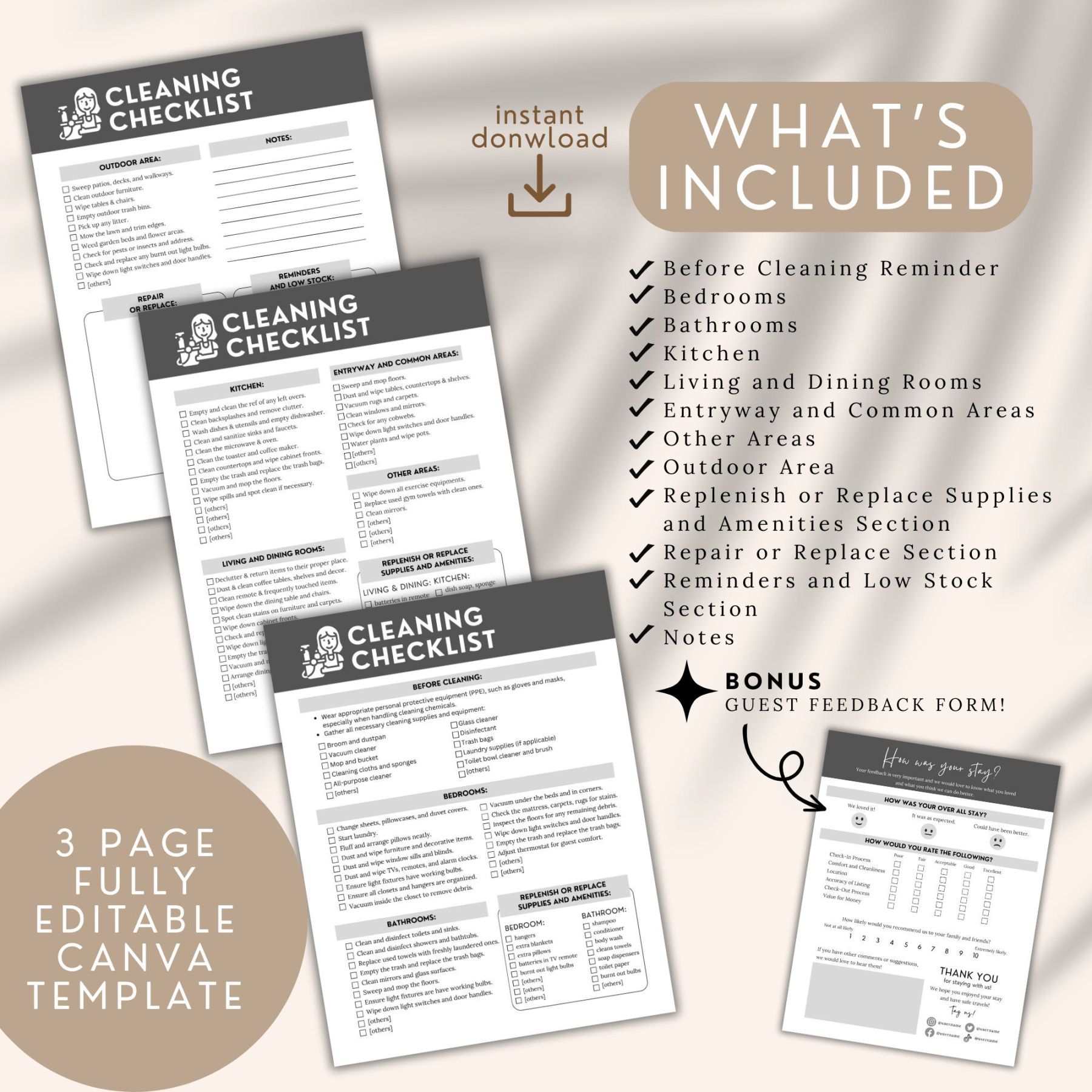 sample airbnb cleaning checklist template editable canva template etsy airbnb cleaning list template example