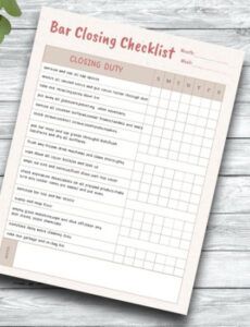 sample bar closing checklist bar cleaning list template word