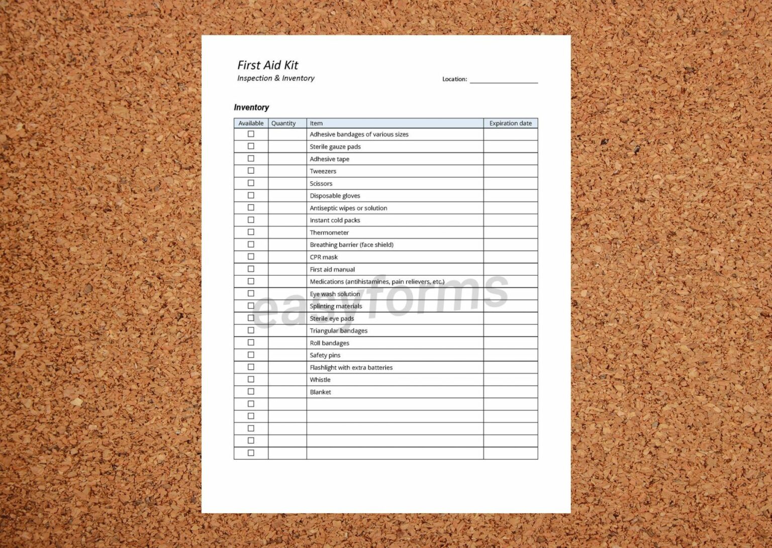 Sample First Aid Kit Inspection Record First Aid Kit Checklist First ...
