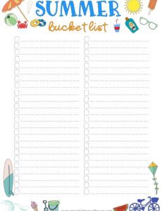 sample summer bucket list printable free kids summer bucket list template