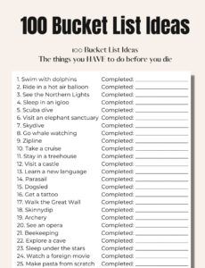 sample 100 bucket list ideas  travel bucket list ideas  100 things to do senior bucket list template