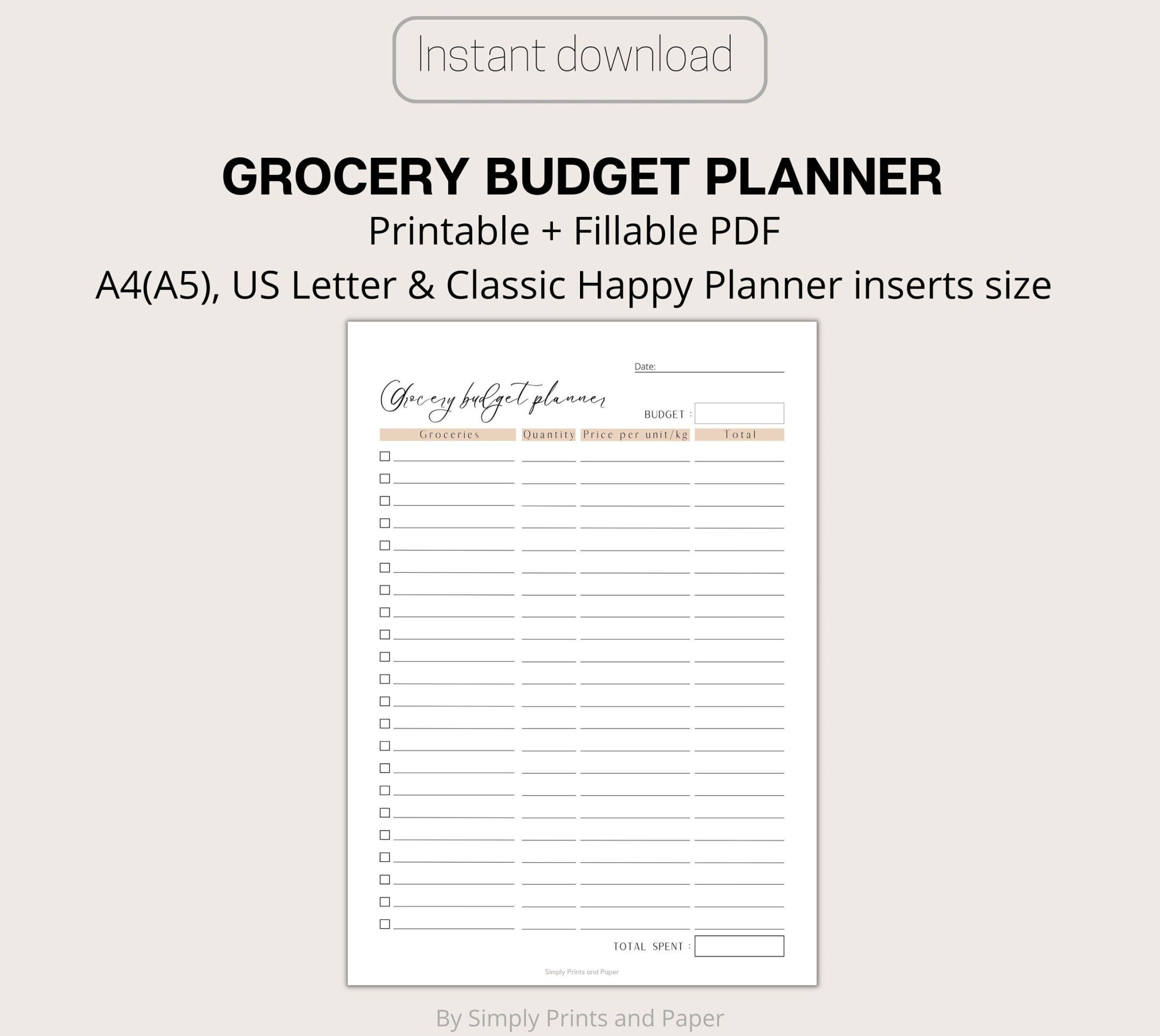 sample grocery budget planner printable food budget digital grocery budget planner fillable pdf a4 shopping list budget template example