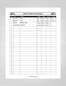 sample moving box inventory pdf printable checklist with dropdown list to track your items during your moving box inventory list template