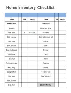 sample printable home contents inventory list template packing inventory list template excel