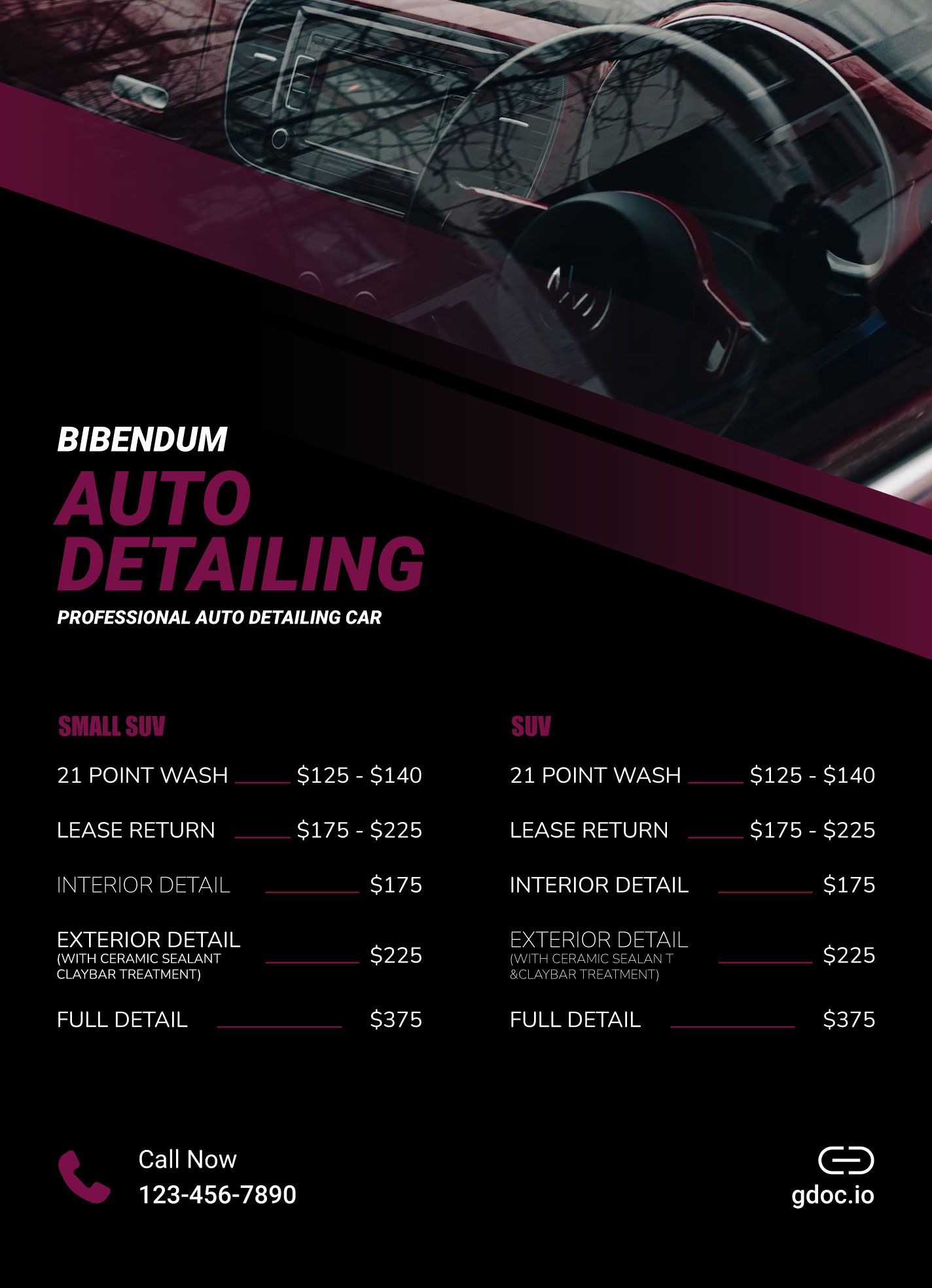 Auto Detailing Price List Template Auto Detailing Price List Template