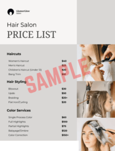 Beauty Treatment Price List Template