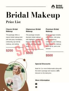 Bridal Makeup Price List Template