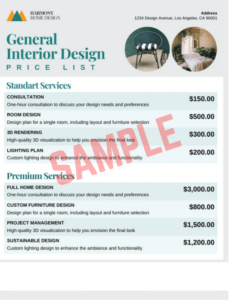 Interior Design Product List Template
