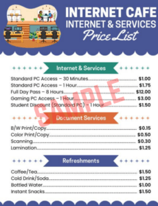 Internet Cafe Price List Template Internet Cafe Price List Template