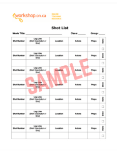 Short Film Shot List Template