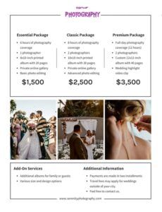 Free Portrait Photography Price List Template