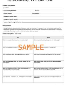 Free Relationship Pro Con List Template