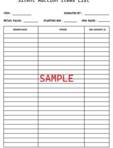 Editable Silent Auction Items List Template Free Silent Auction Items List Template